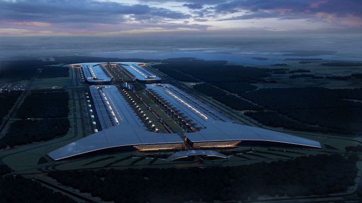 Aerial concept rendering of Tesla and SpaceX's massive Terafab semiconductor factory in Grimes County, Texas