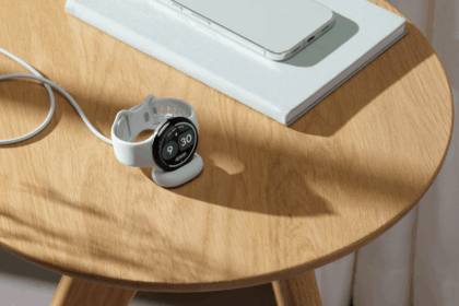 Google Pixel Watch 5 on display with health monitoring features shown on screen