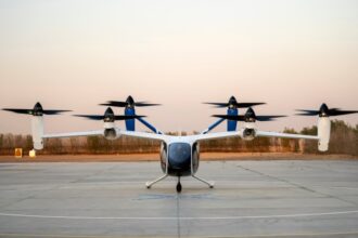 Joby Aviation electric air taxi aircraft on a runway during testing