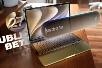 macOS Golden Gate public beta installation screen on a MacBook Pro